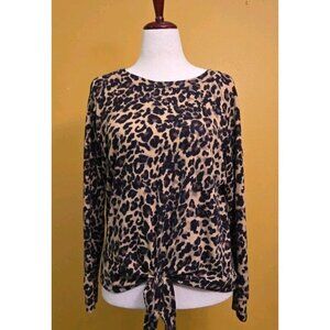 Stitch Fix Nine Britton Knit Top Size XL Leopard Print Front Tie